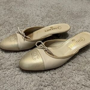 Chanel champagne and white kitten heels BEST OFFER